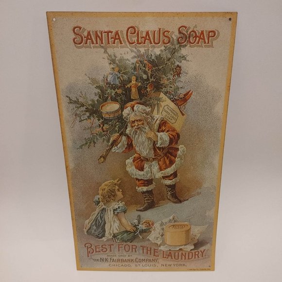 Santa Claus Soap Metal Sign Ad NK. Fairbank Company AAA Sign Co. Retro Repro - Picture 2 of 5